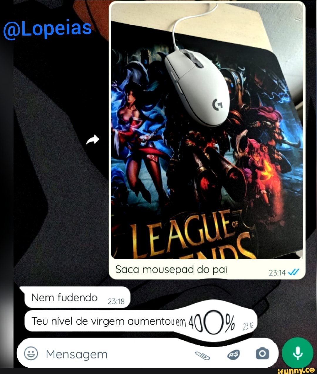 Saca mousepad do pai Nem fudendo 318 Teu nível de virgem qumentovem  Mensagem Mo) - iFunny Brazil