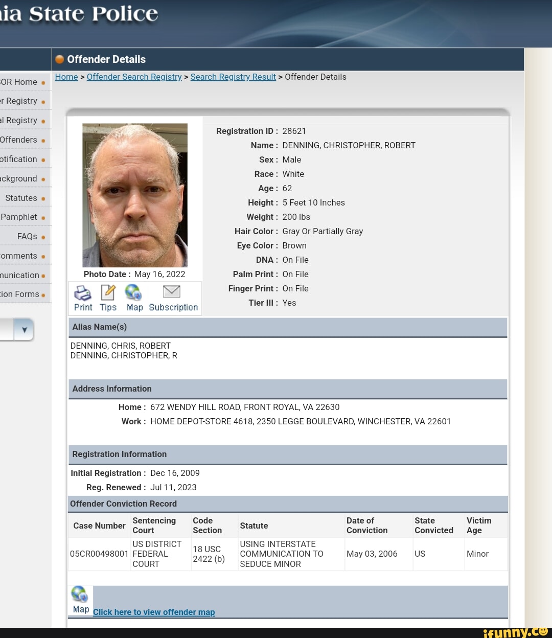 Ia State Police Offender Details OR Home Home> Offender Search Registry, >  Search Registry Result > Offender Details