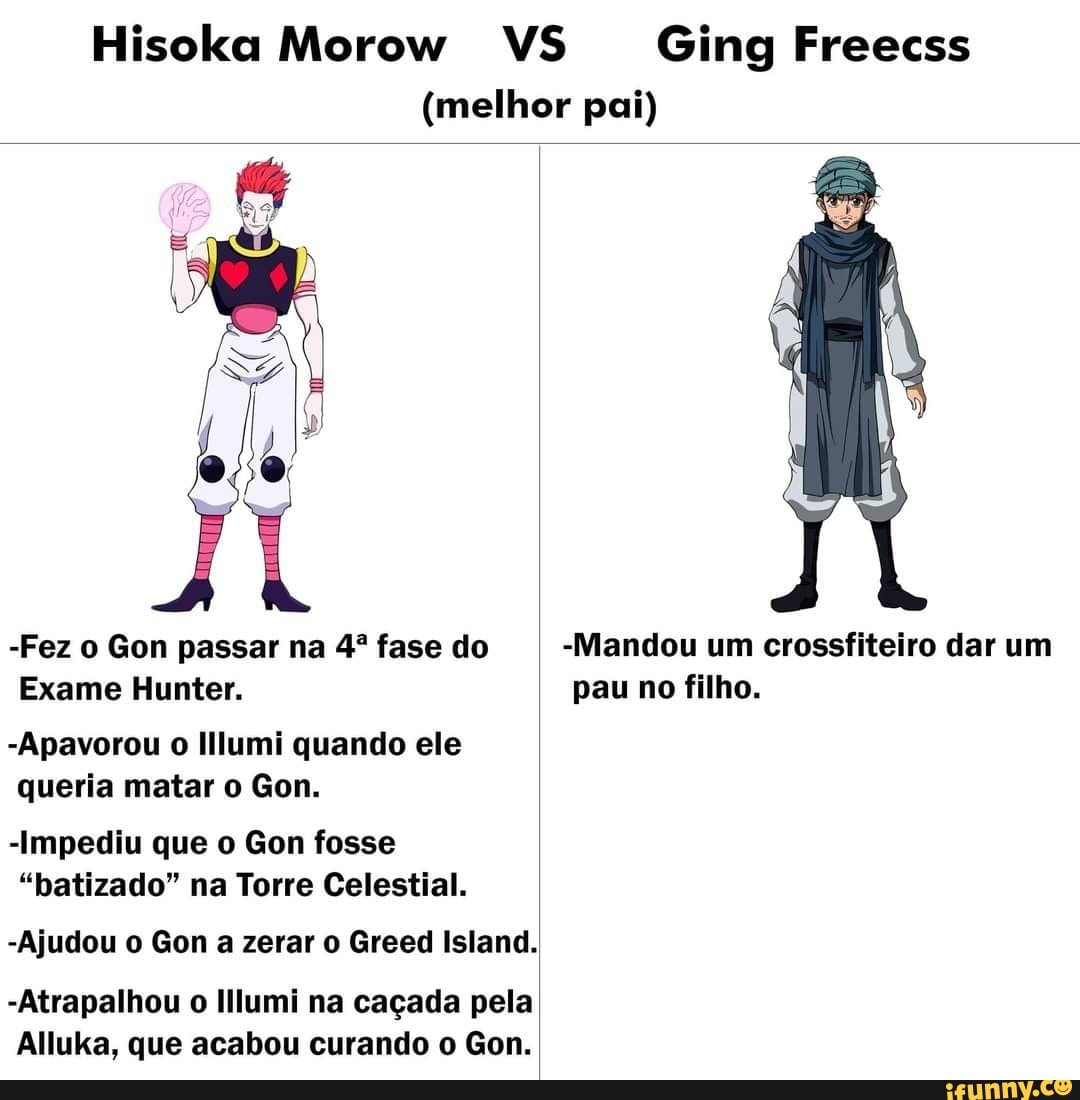 Hisoka Morow VS Ging Freecss (melhor pai) -Fez o Gon passar na fase do  -Mandou um