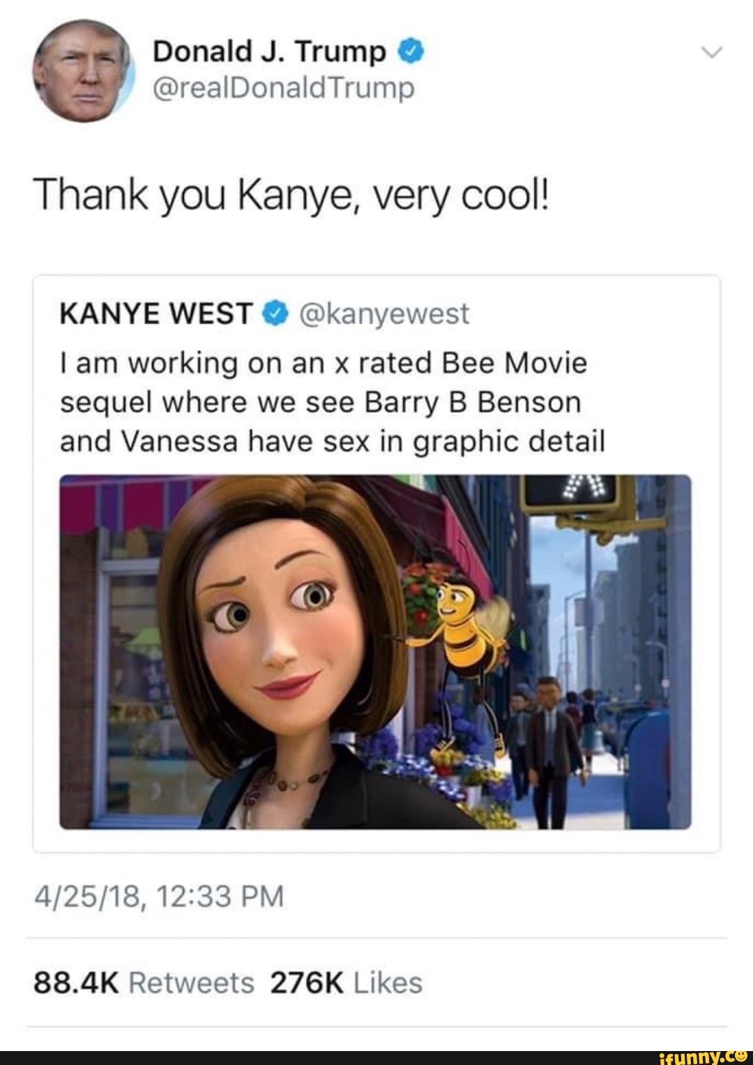 Thank you Kanye, very cool! KANYE WEST @kanyewest l am working on an x  rated Bee