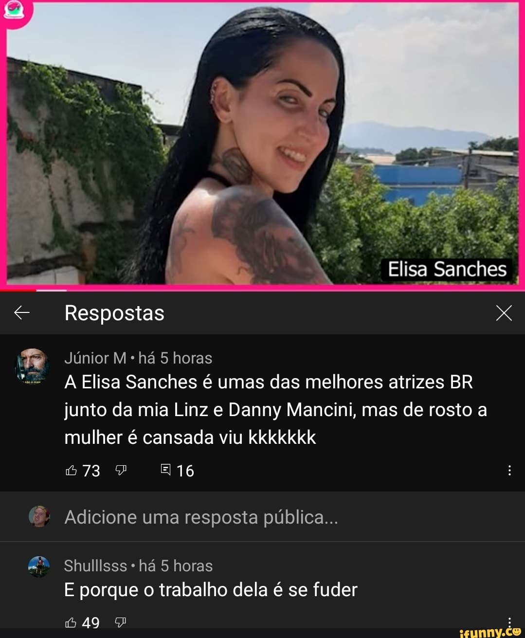 Elisa Sanches I Respostas Júnior há 5 horas Elisa Sanches é umas das  melhores atrizes BR