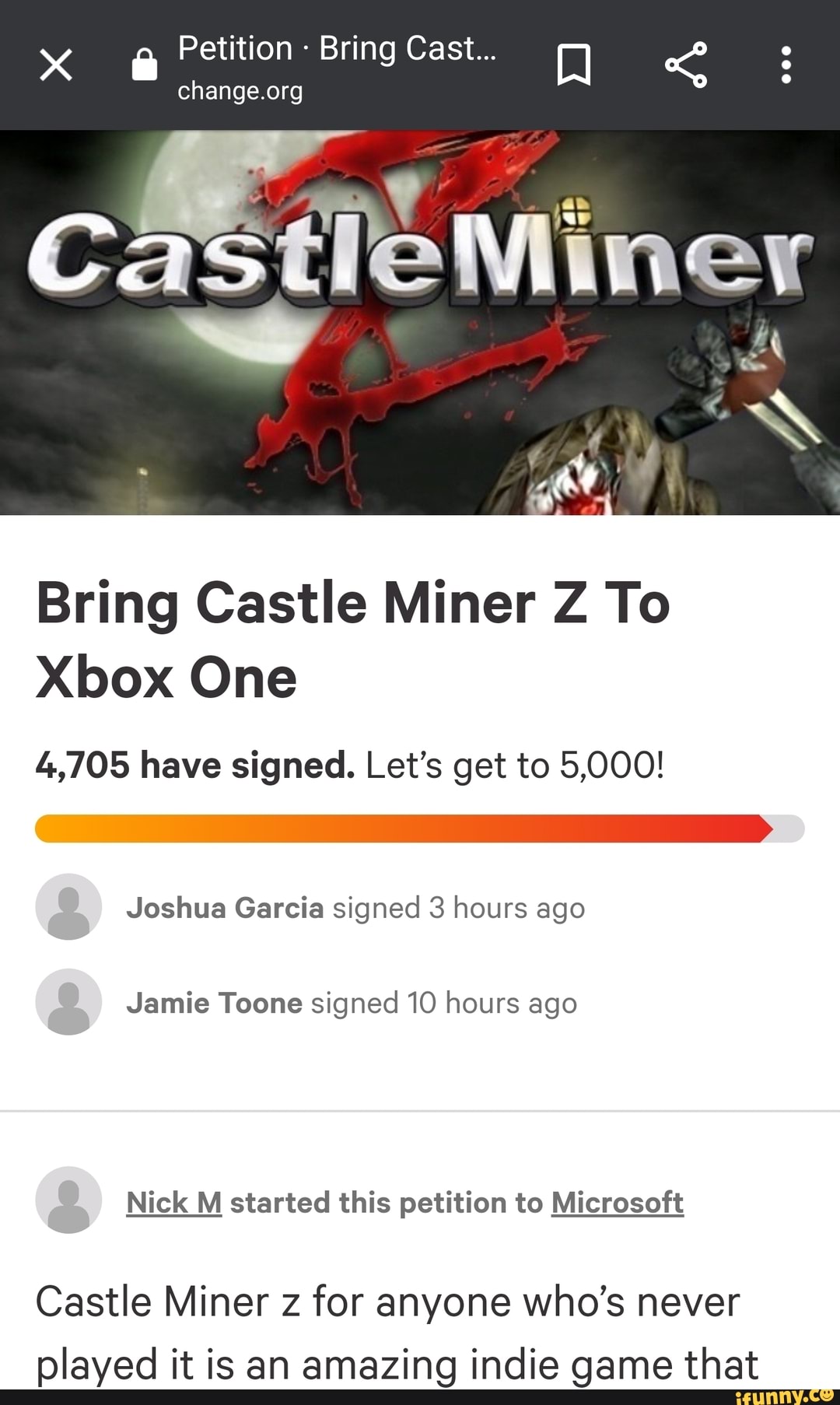 Petition - Bring Cast... eMiner if as Bring Castle Miner Z To Xbox One  4,705 have signed.