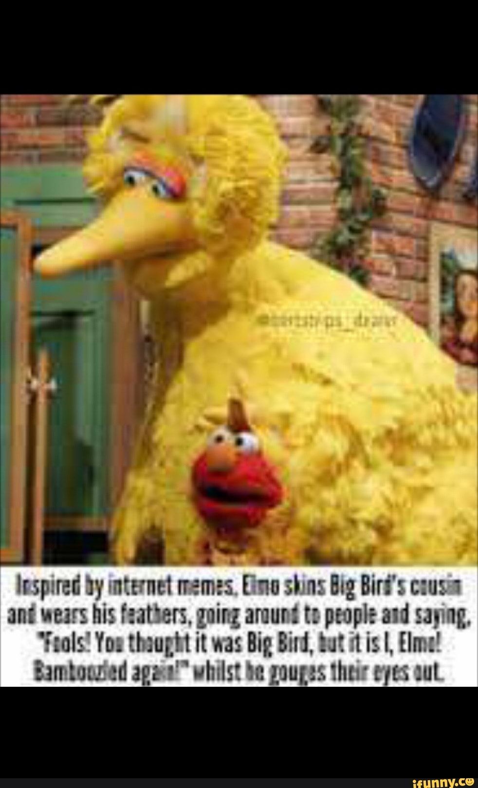 Lnspired by internet memes, Eimo shins Big Bird's cousin ant wears his ...