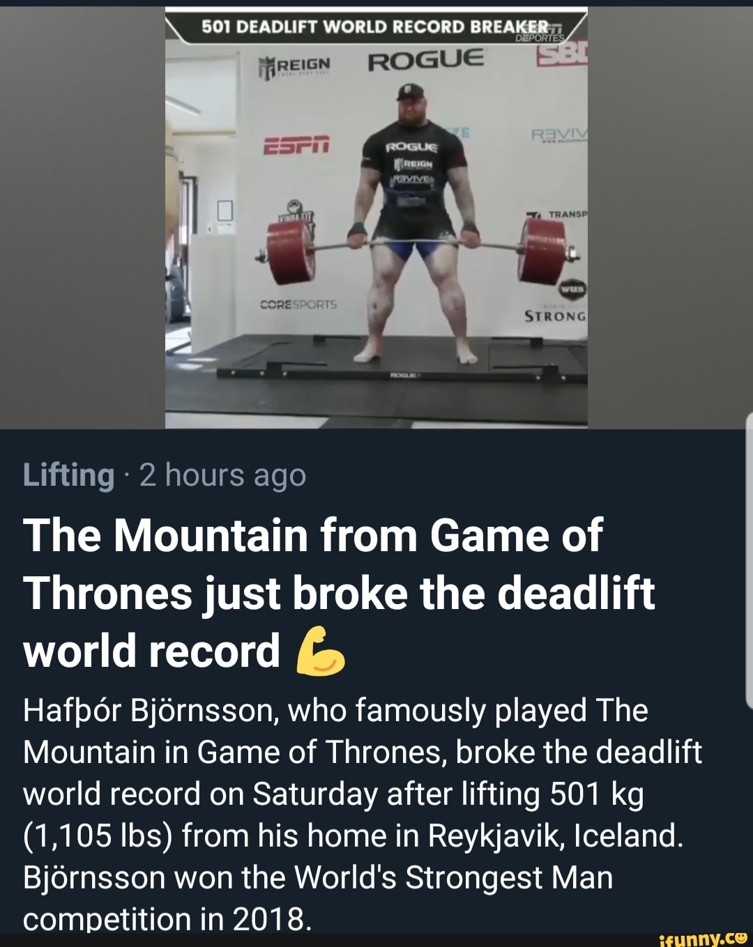 The Mountain deadlift world record: Game of Thrones, Hafthor