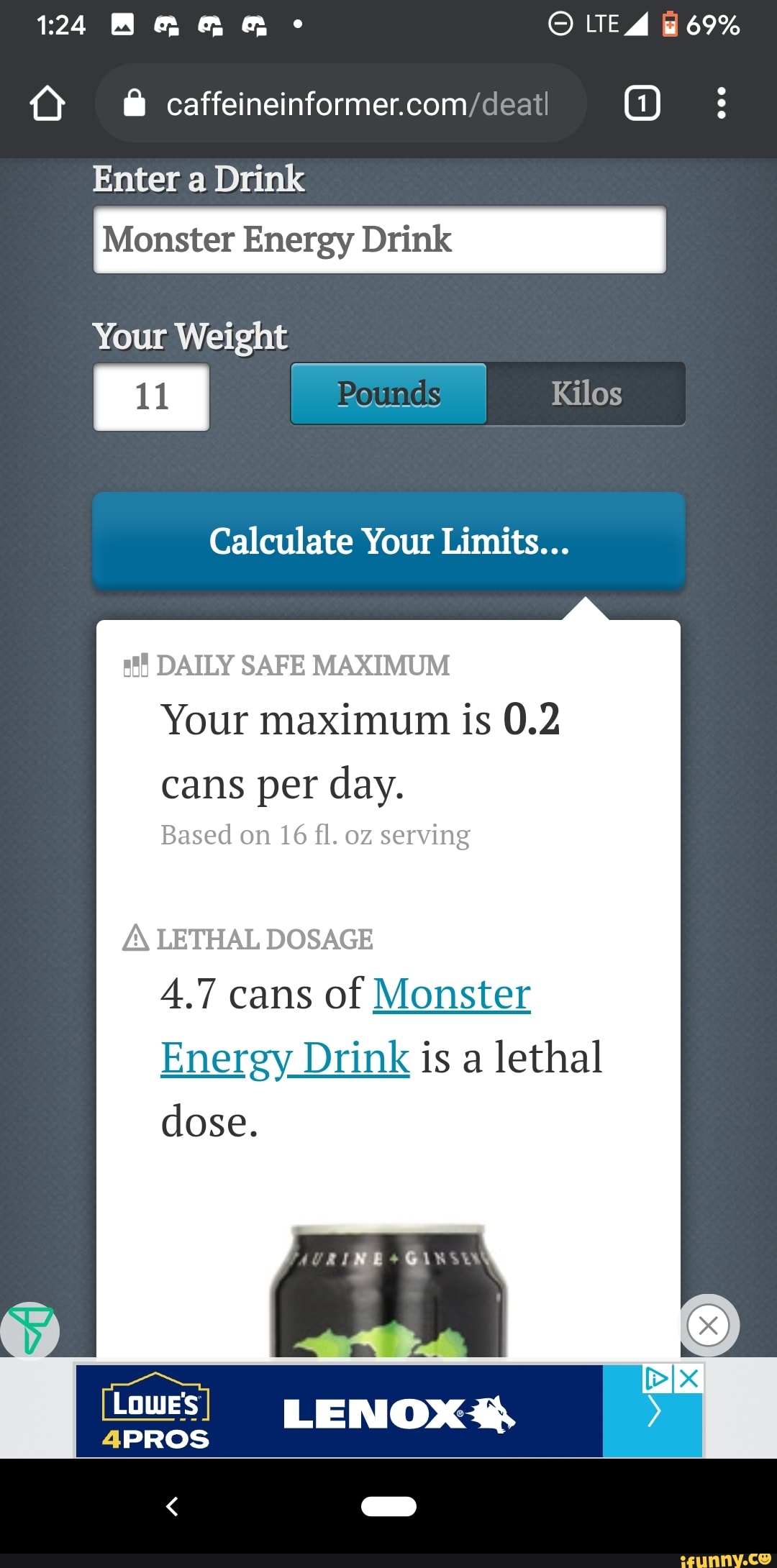 LTE 69 Enter a Drink Monster Energy Drink Your Weight Pounds