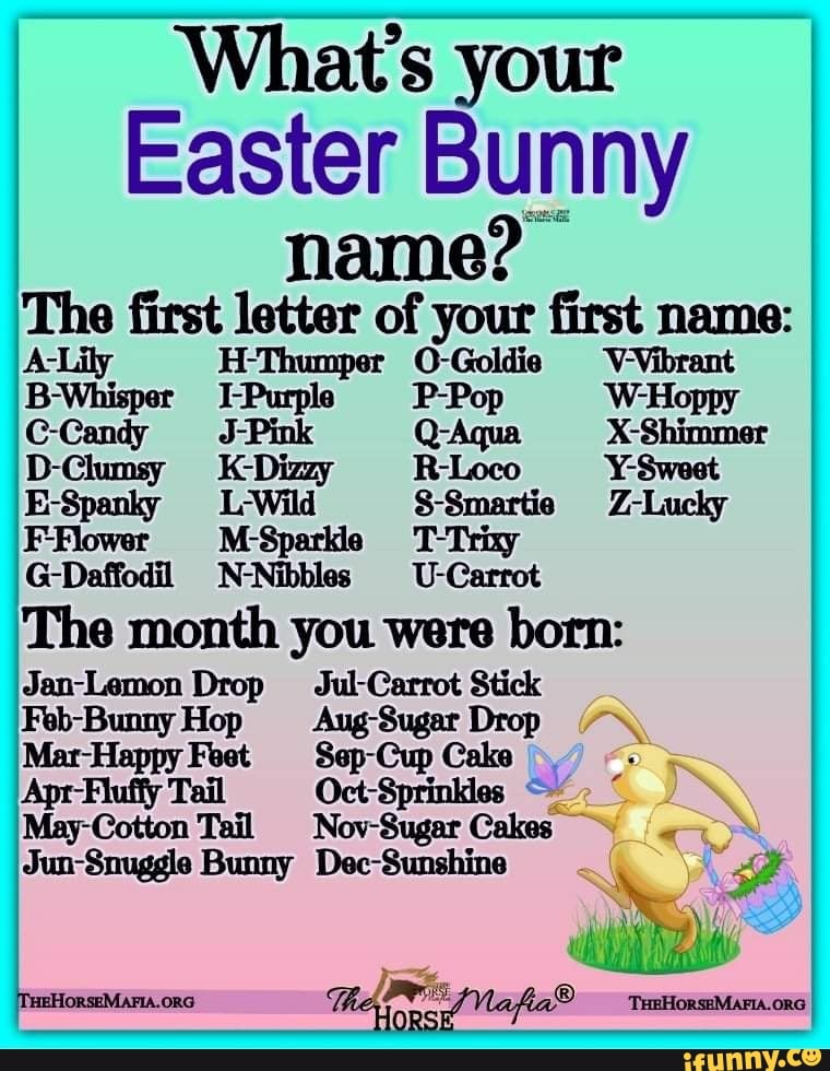 Whats Your Easter Bunny Name The First Letter Of Your First Name A