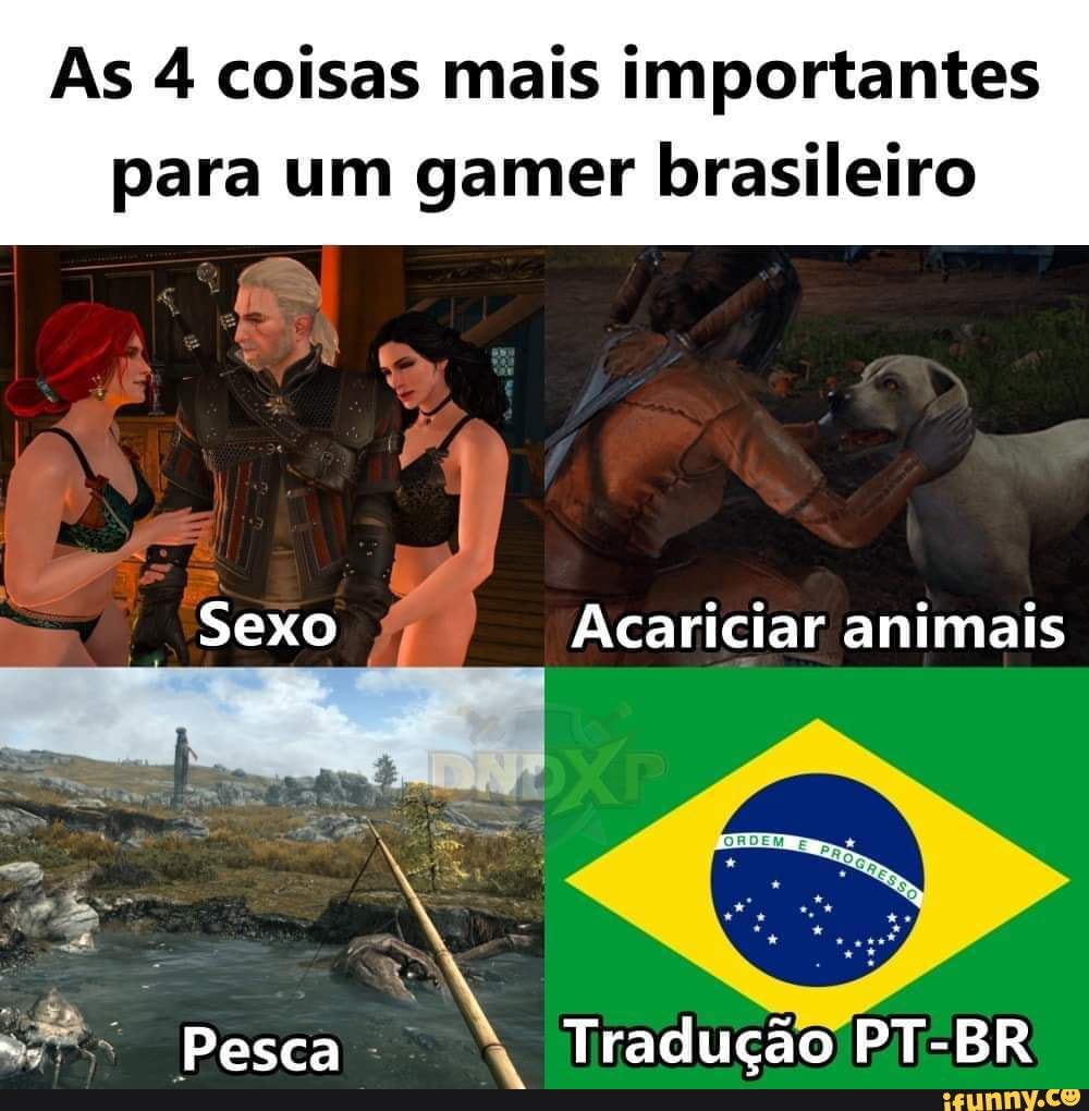 As 4 coisas mais importantes para um gamer brasileiro Sexo Acariciar animais  Pesca Tradução PT-BR - iFunny Brazil