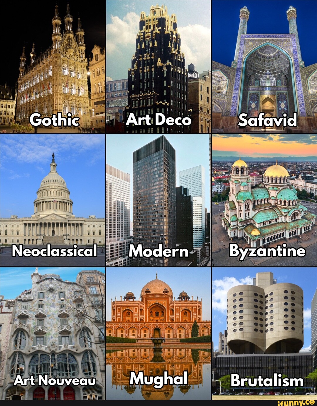 Gothic Art Deco Safavid Neoclassical Modern Byzantine Art Nouveau