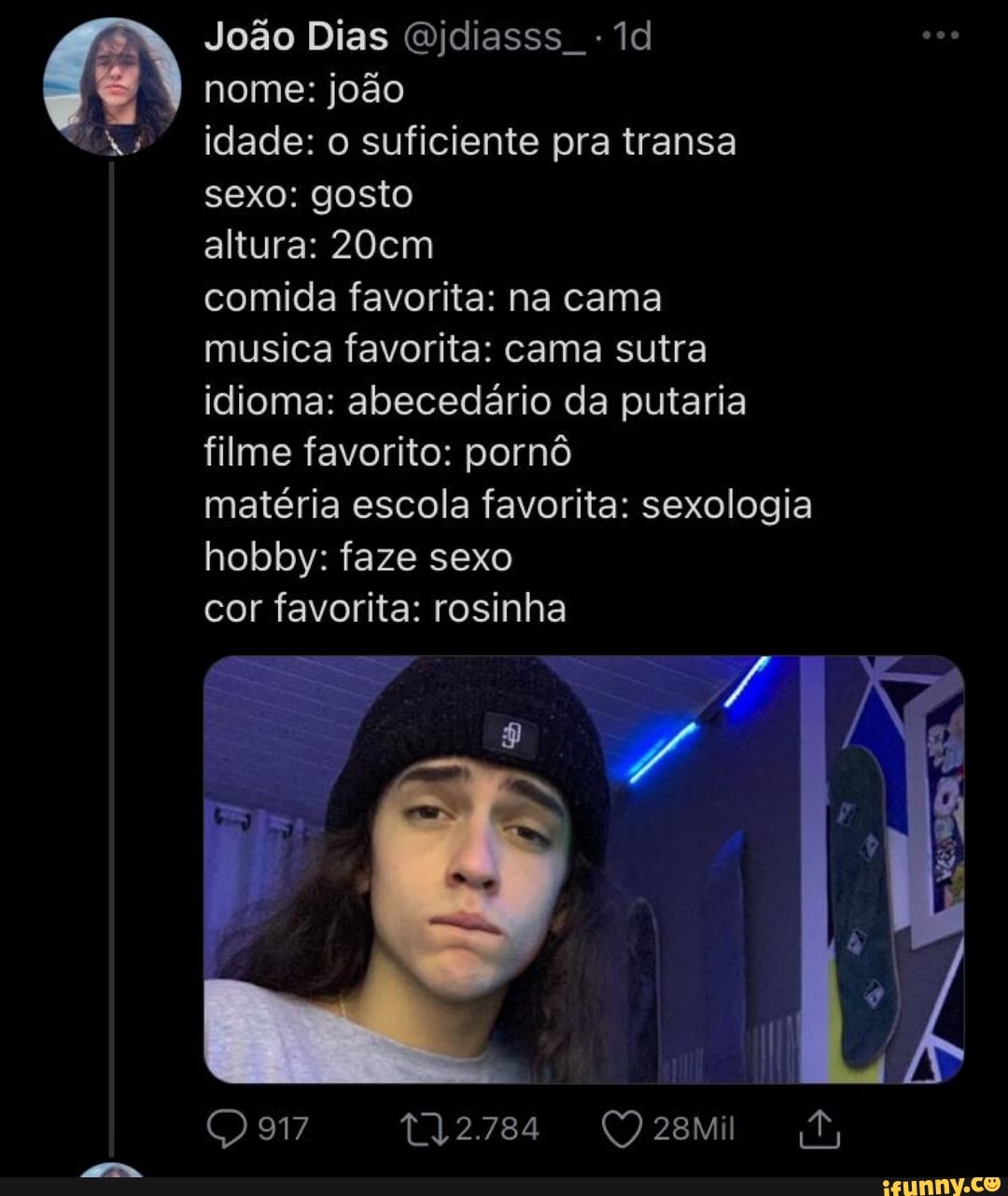 João Dias Qjdiasss nome: joão idade: o suficiente pra transa sexo: gosto  altura: 20cm comida favorita: