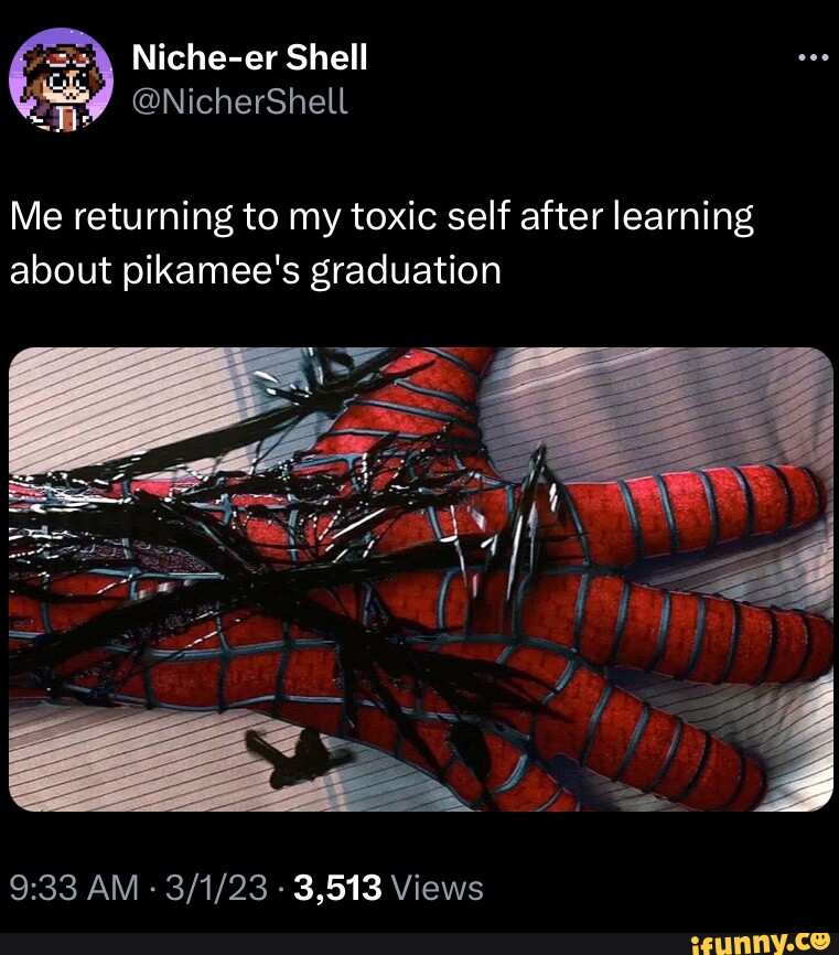 Niche-er Shell @NicherShell Me returning to my toxic self after learning  about pikamee's graduation AM - 3,513 Views - iFunny Brazil