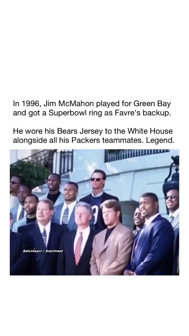 In 1996, Jim McMahon played for Green Bay and got a Superbowl ring as  Favre's backup. He wore his Bears Jersey to the White House alongside all  his Packers teammates. Legend. 