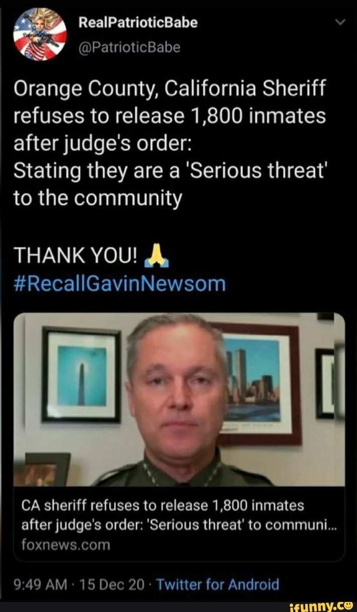 Orange County, California Sheriff refuses to release 1,800 inmates