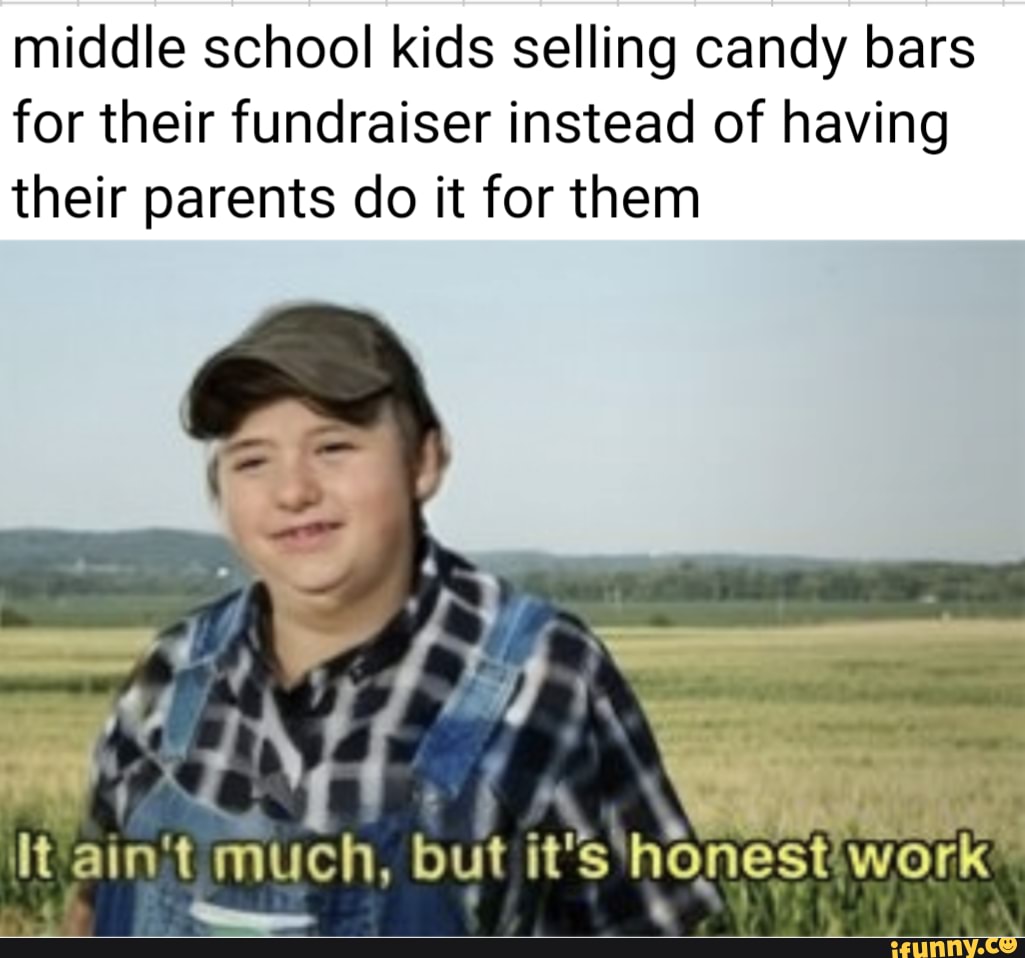 Middle school kids selling candy bars for their fundraiser instead of