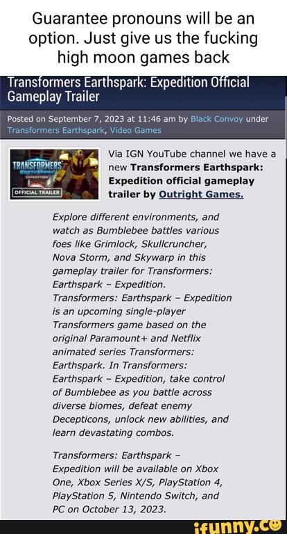 Video Games: Transformers: EarthSpark - Expedition Video Game