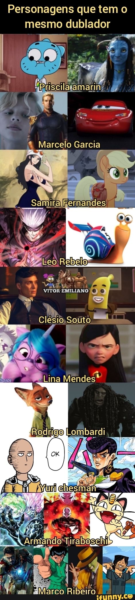 Alguns personagens de JJBA que têm o mesmo dublador de personagens