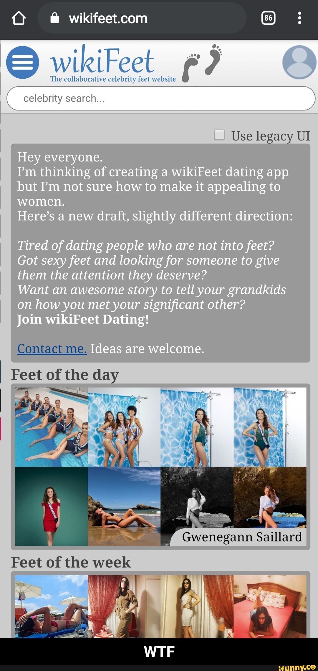 I Feet of the day WTF wikiFet The collaborative celebrity feet website  celebrity search... U Use