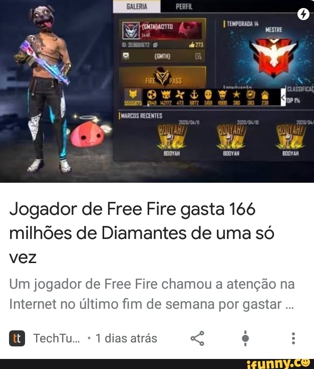 Jogador de Free Fire gasta 166 milhões de Diamantes de uma só vez