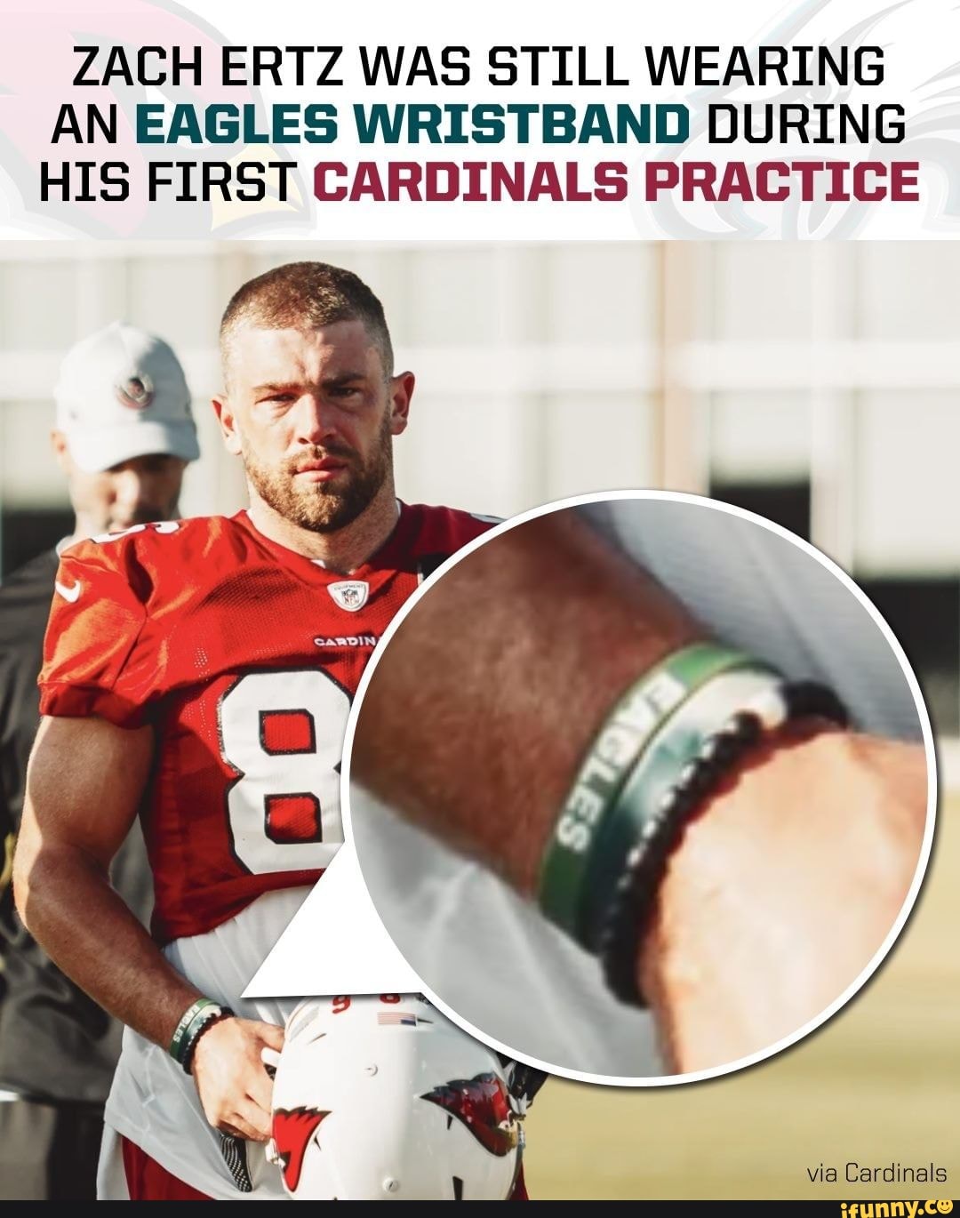 Ertz wearing an Eagles bracelet in a Cardinals uniform : r/eagles