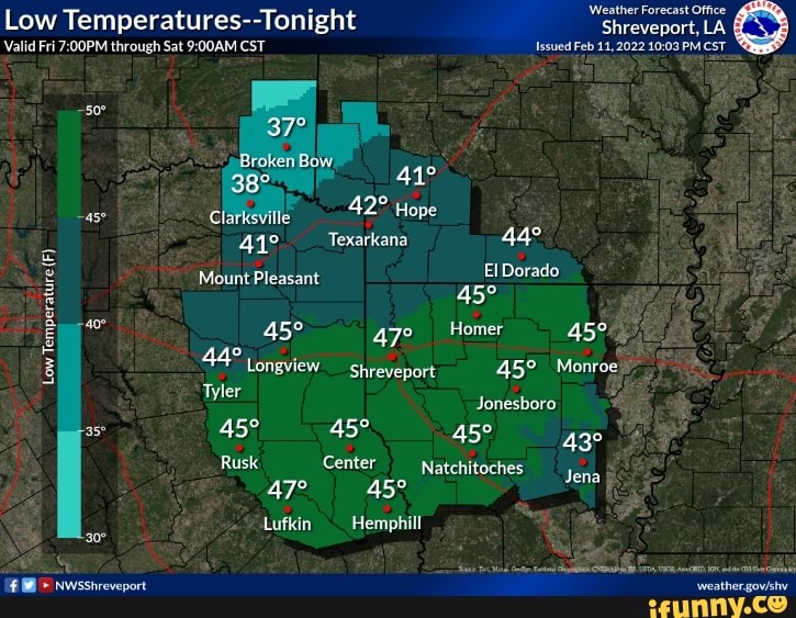 Low TemperaturesTonight Valid Fri through Sat CST Weather Forecast Office Shreveport, LA