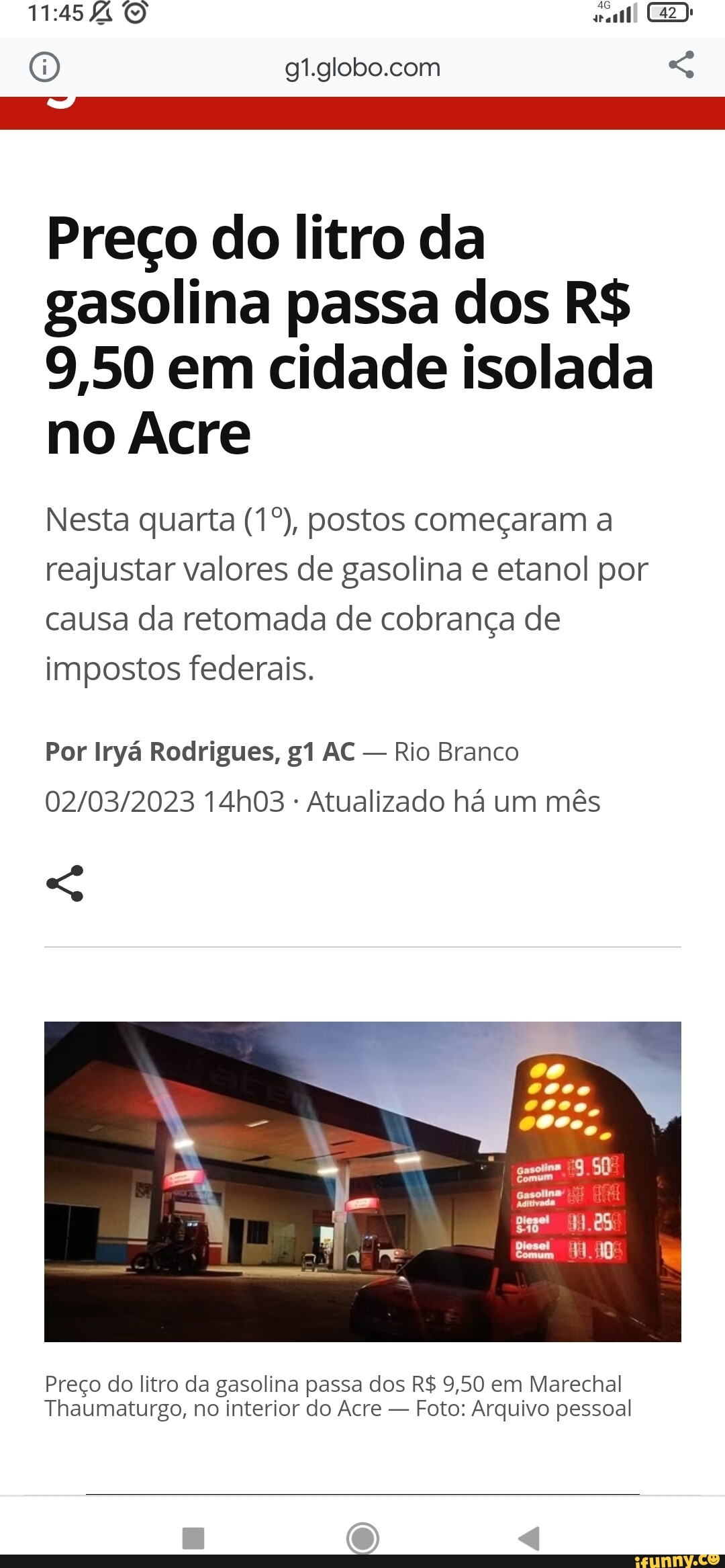 Preço do litro da gasolina passa dos R$ 9,50 em cidade isolada no