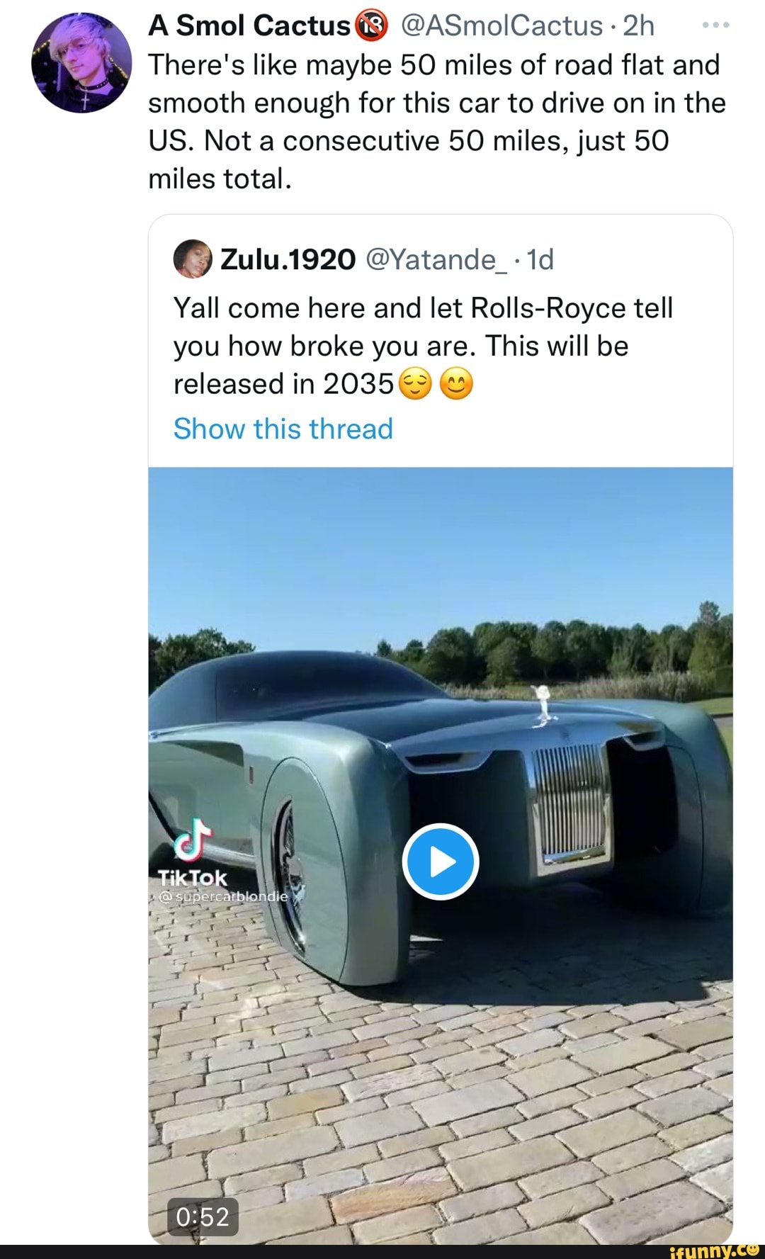 ASmol Cactus@ @ASmolCactus There's like maybe 50 miles of road flat and  smooth enough for this