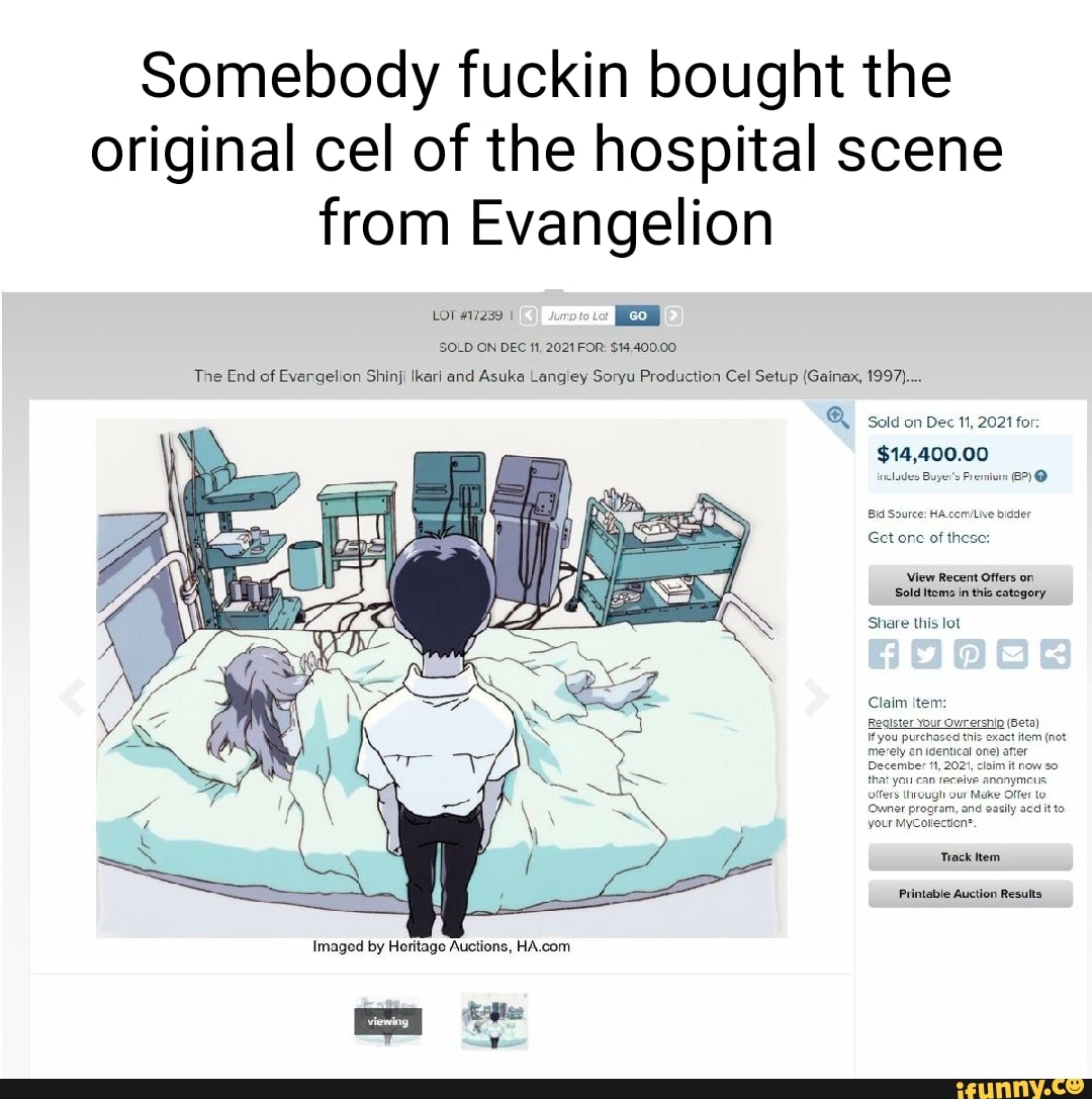 Somebody fuckin bought the original cel of the hospital scene from  Evangelion LoT #17239 I co