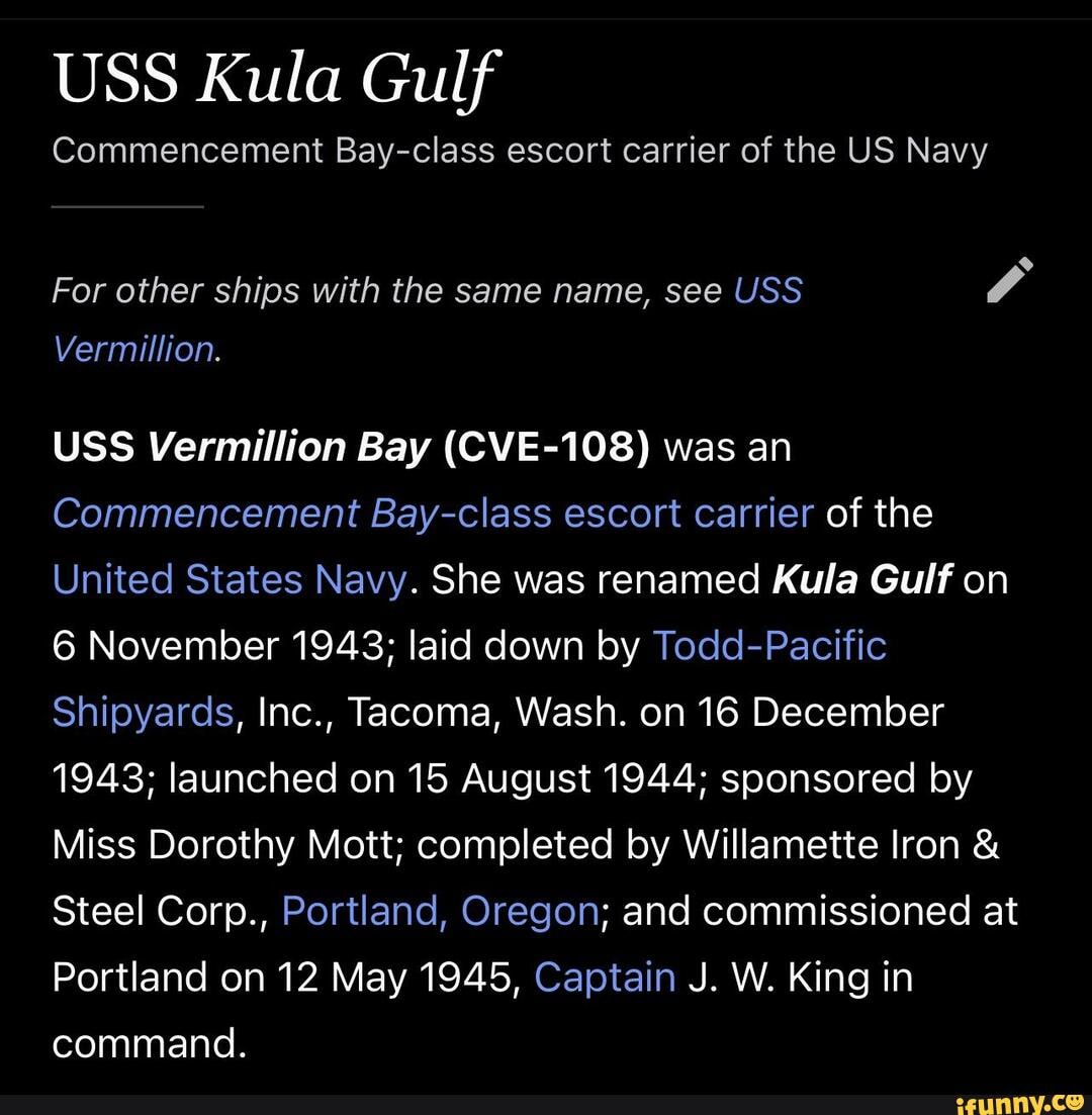 USS Kula Gulf Commencement Bay-class escort carrier of the US Navy For ...