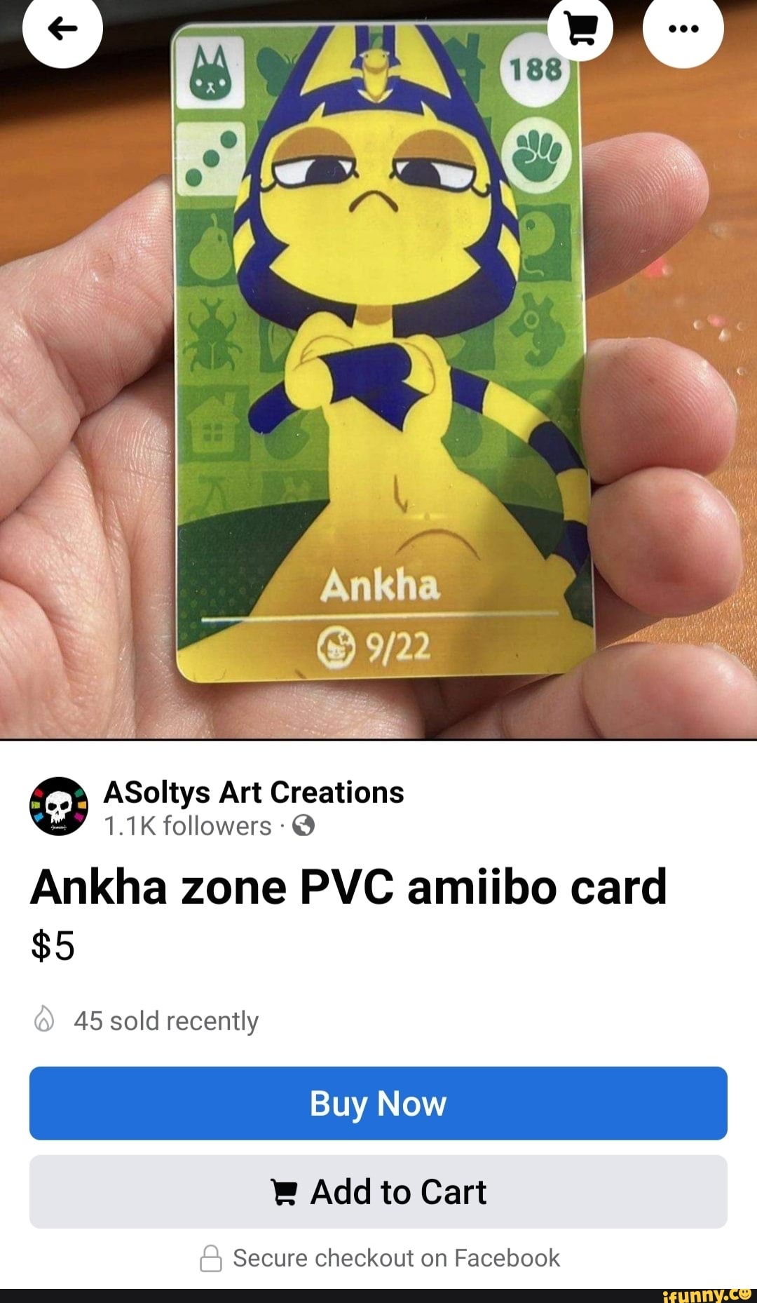 OR ASoltys Art Creations 1.1K followers Ankha zone PVC amiibo card $5 45  sold recently Buy Now 2 Add to Cart Secure checkout on Facebook - iFunny  Brazil