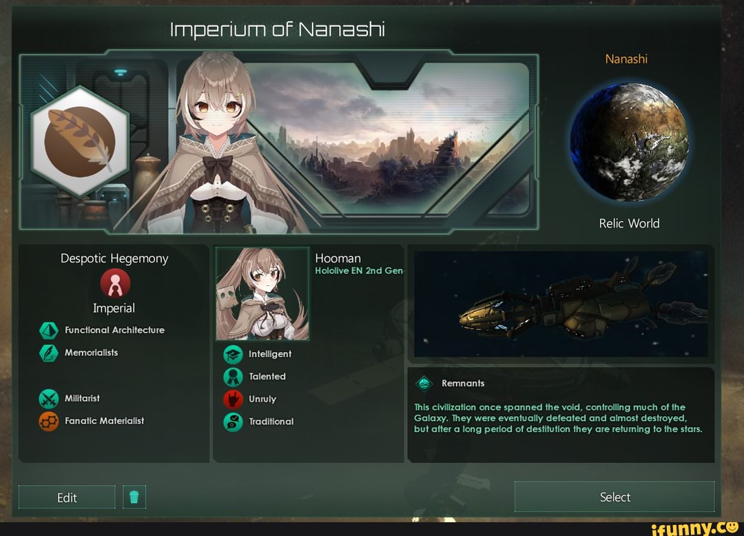 Imperium of Nanashi Nanashi Relic World Hooman Despotic Hegemony Hololive  EN Gen: Imperial onctional architecture Memoriaists