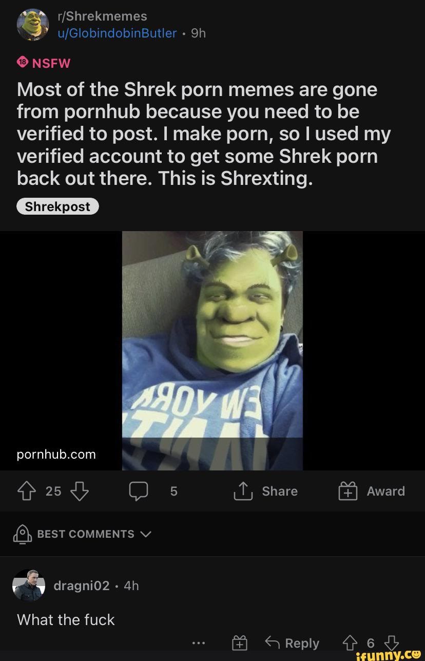 Shrekmemes Sh NSFW Shrekpost Most of the Shrek porn memes are gone from  pornhub because you