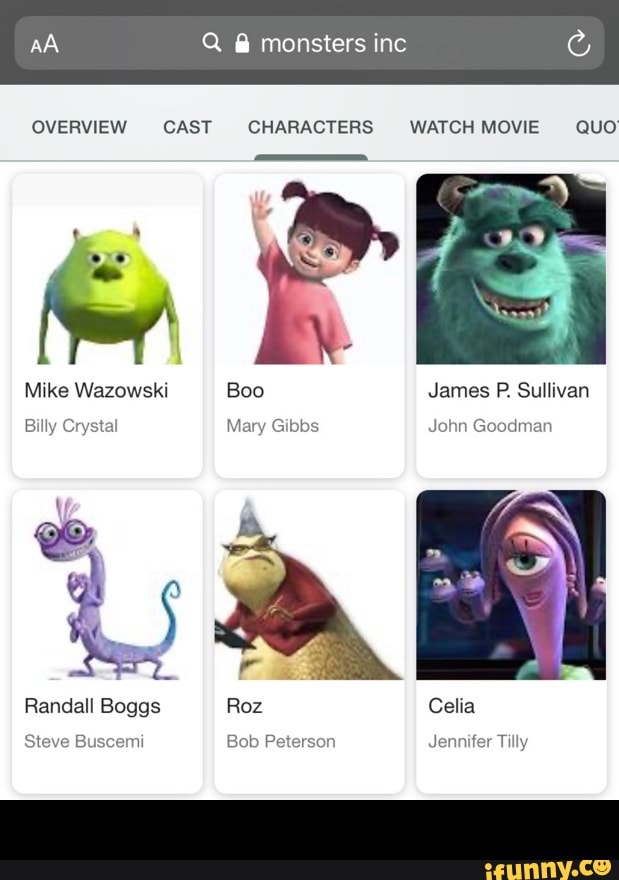 Q monsters inc OVERVIEW CAST CHARACTERS WATCH MOVIE QUO Mike