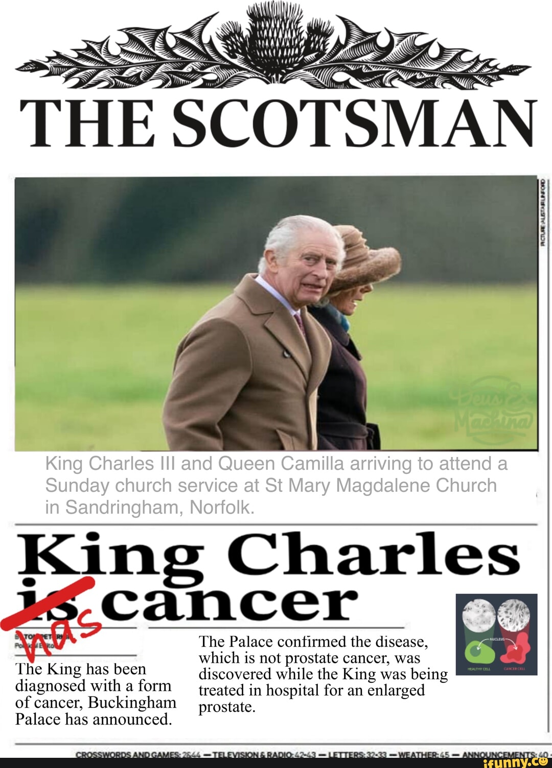 THE SCOTSMAN in Sandringham, Norfolk. King cancer The King has been