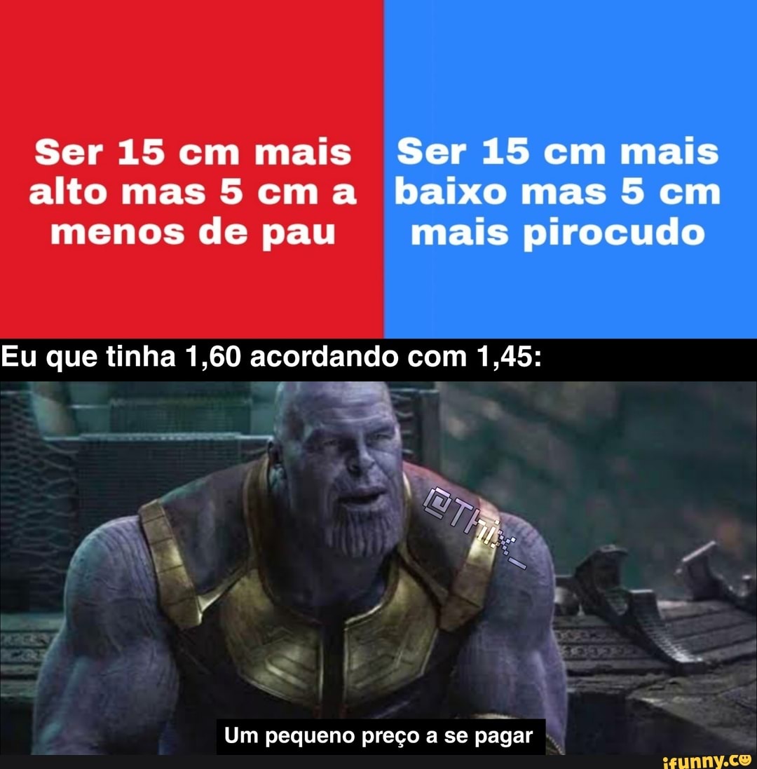 Ser 15 cm mais Ser 15 cm mais alto mas 5 cm a baixo mas 5 cm menos de pau  mais pirocudo Eu que tinha 1,60 acordando com 1,45: Um pequeno preço a se  pagar - iFunny Brazil