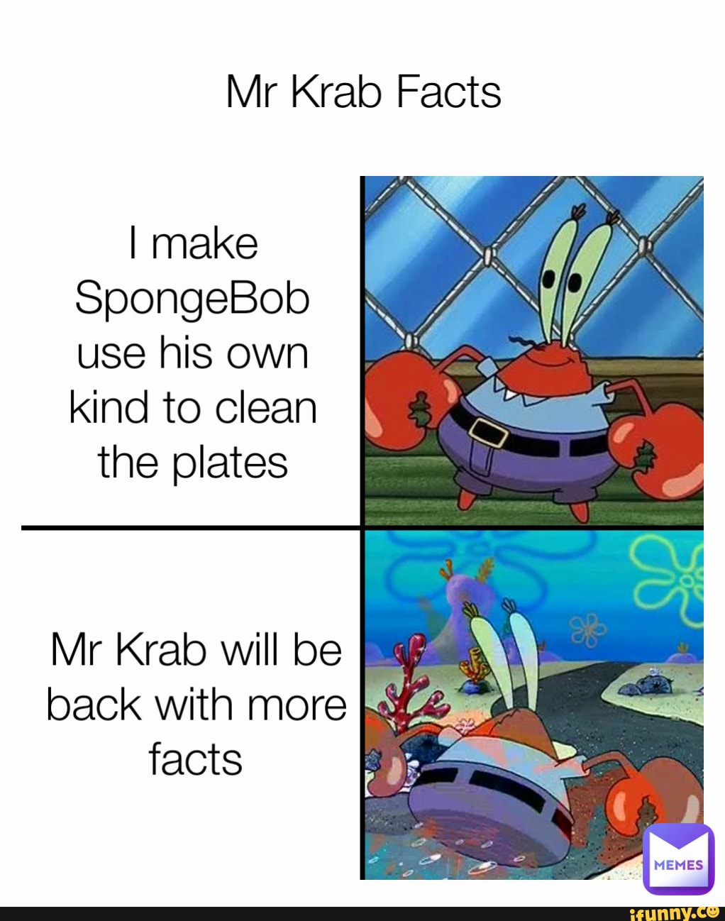 Mr Krab Facts I make SpongeBob use his own kind to clean the plates Mr