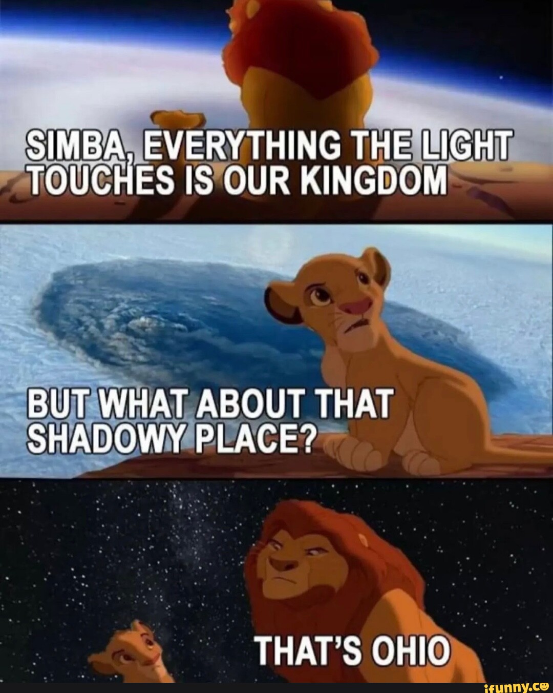 SIMBA, EVERYTHING THE LIGHT TOUCHES IS OUR KINGDOM BUT WHAT ABOUT THAT  SHADOWY PLACE? THATS OHIO - iFunny Brazil