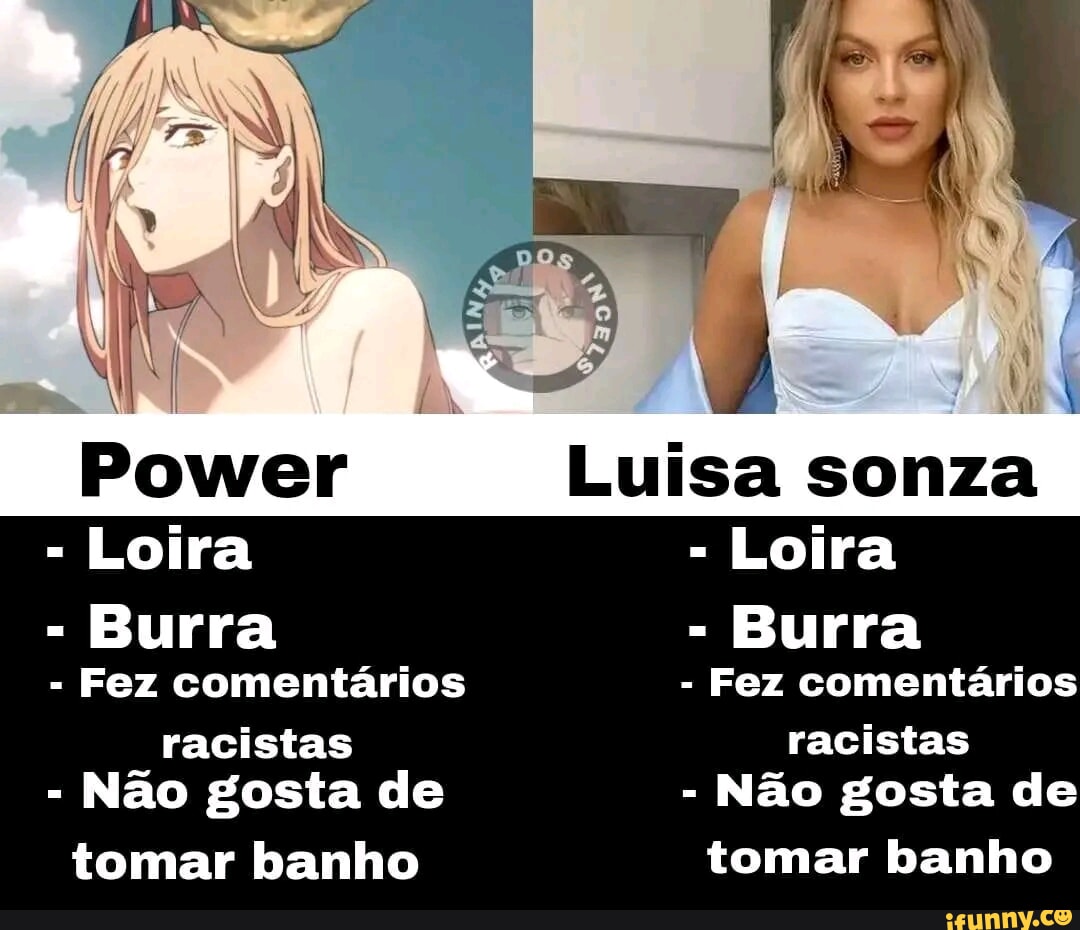 Power Luisa sonza Loira - Loira - Burra - Burra - Fez comentários - Fez  comentários racistas racistas - Não gosta de - Não gosta de tomar banho  tomar banho - iFunny Brazil