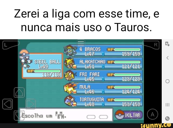 Zerando o Fire Red randomizer, esse é o time por enquanto Tauros HP  Ursaring Salqnence nP E=- Blaziken CANCEL - iFunny Brazil