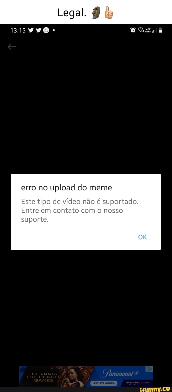 Erro do  - Este comentário não é compatível com vídeos