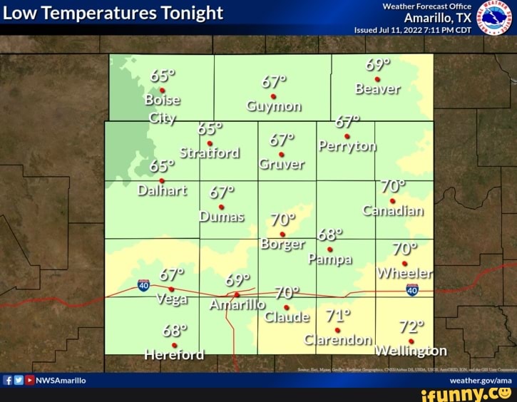 Issued Jul 11, 2022 PM CDT Low Temperatures Tonight Amarillo TX 65