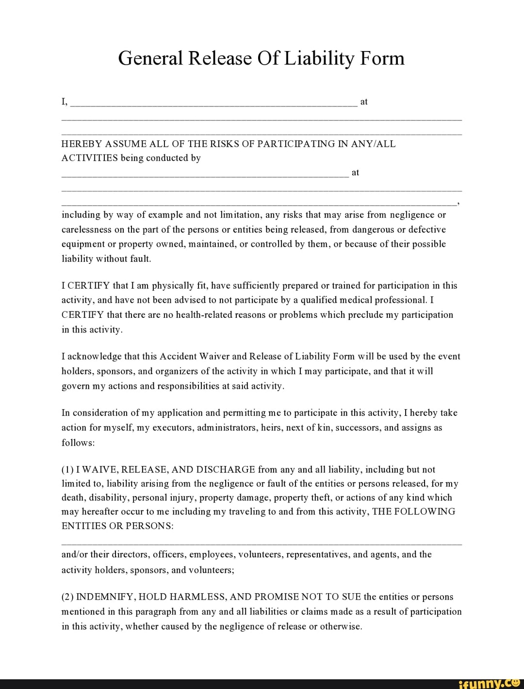 Release Of Responsibility Form