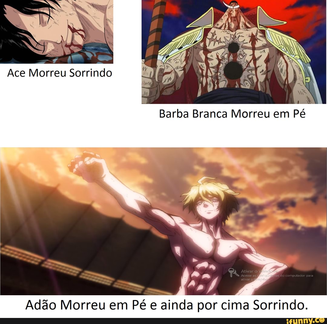 Não tô dizendo nada, nem dando opinião, tô apresentando fatos. - Ace Morreu  Sorrindo Barba Branca Morreu em Pé Adão Morreu em Pé e ainda por cima  Sorrindo. - iFunny Brazil