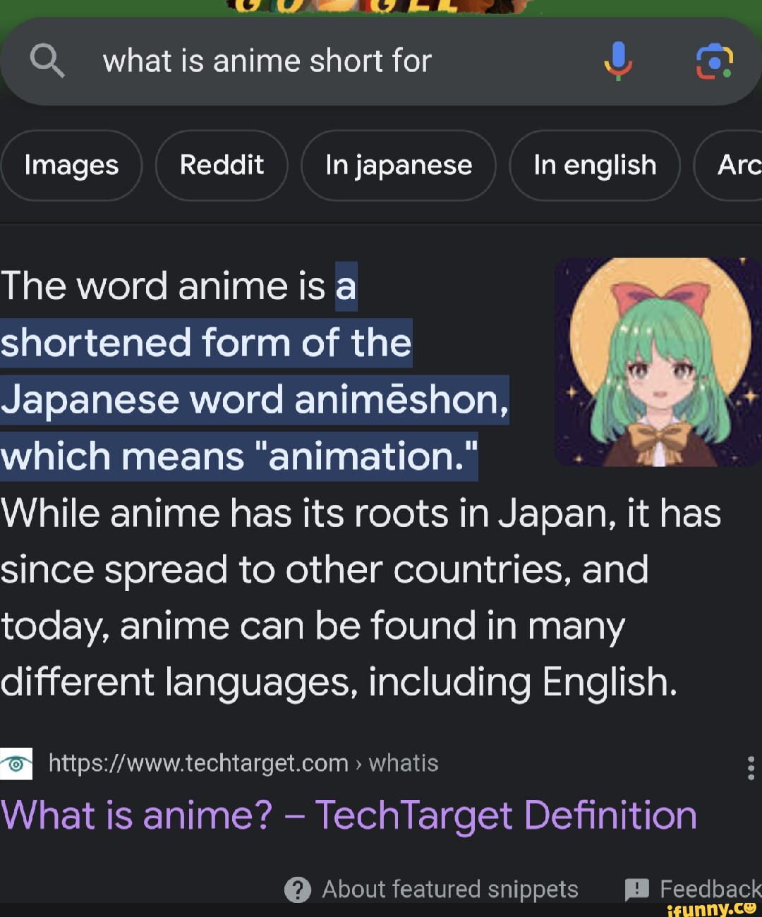 Q. what is anime short for Images Reddit In japanese In english