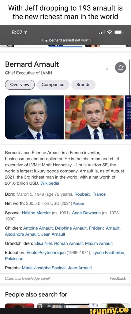 With Jeff dropping to 193 arnault is the new richest man in the