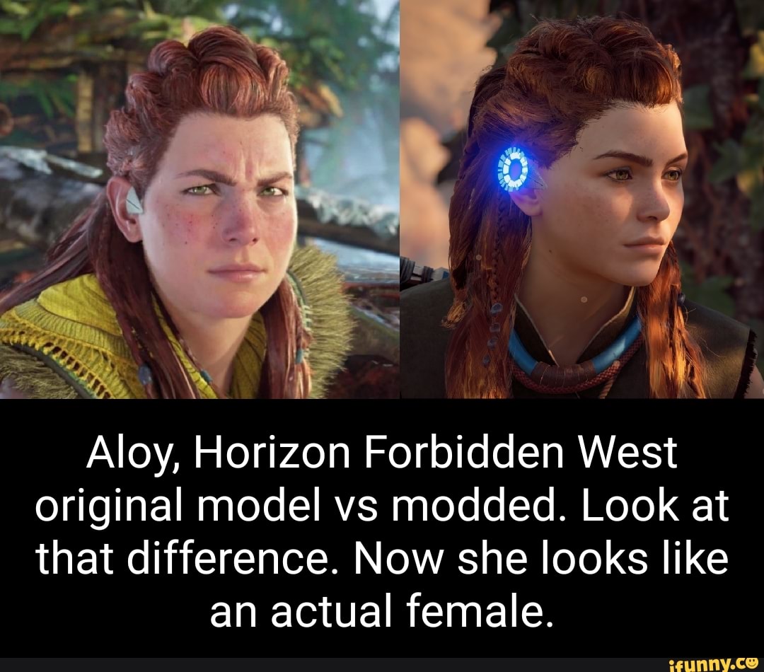 Aloy, Horizon Forbidden West original model vs modded. Look at that  difference. Now she looks like an actual female. - iFunny Brazil