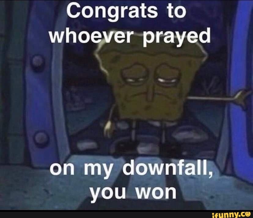 Praying on My Downfall Sad Spongebob Funny Meme Sticker by Katie