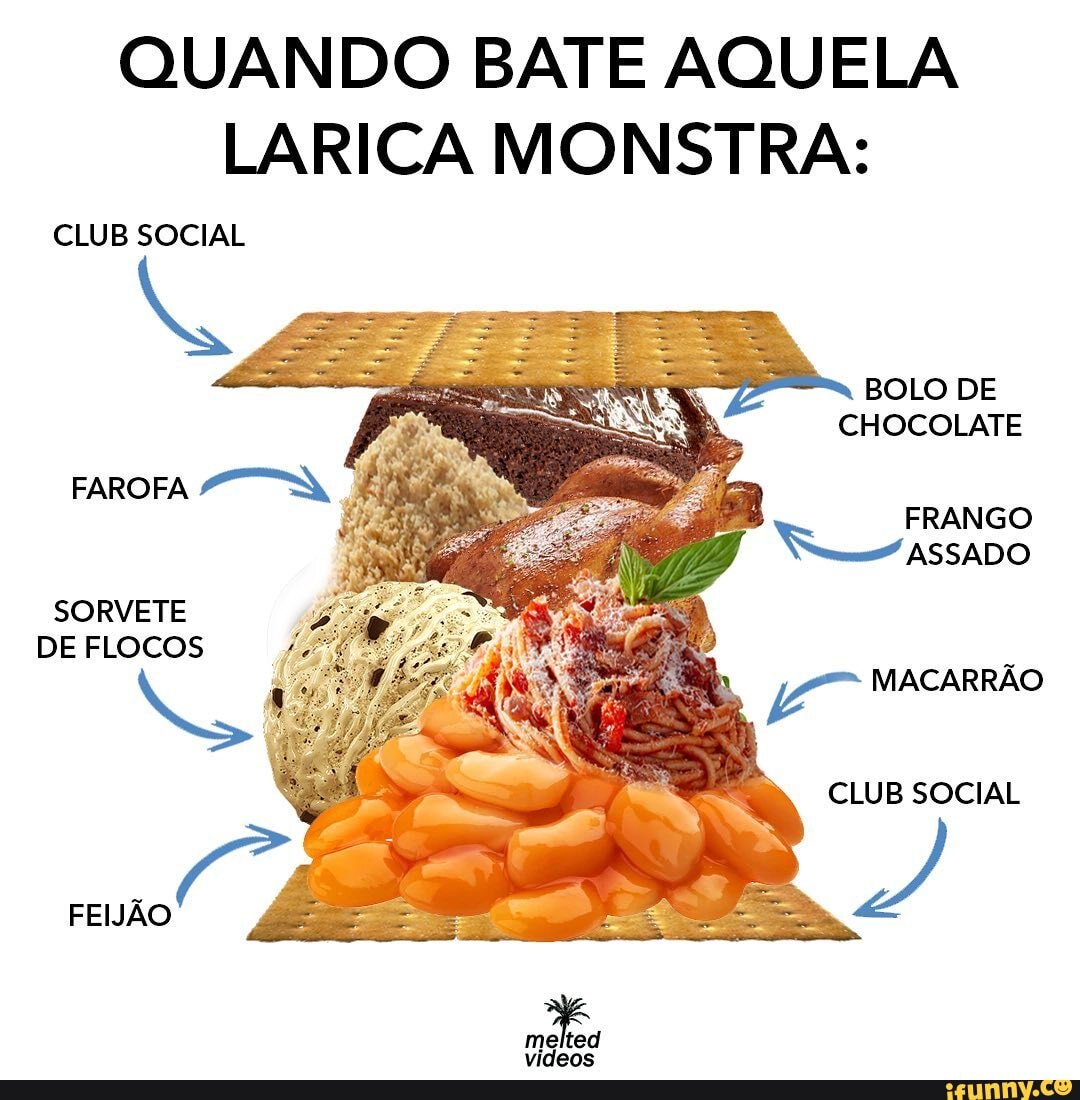 QUANDO BATE AQUELA LARICA MONSTRA: CLUB SOCIAL BOLO DE CHOCOLATE FAROFA FRANGO  ASSADO SORVETE DE FLOCOS MACARRÃO CLUB SOCIAL FEIJÃO - iFunny Brazil