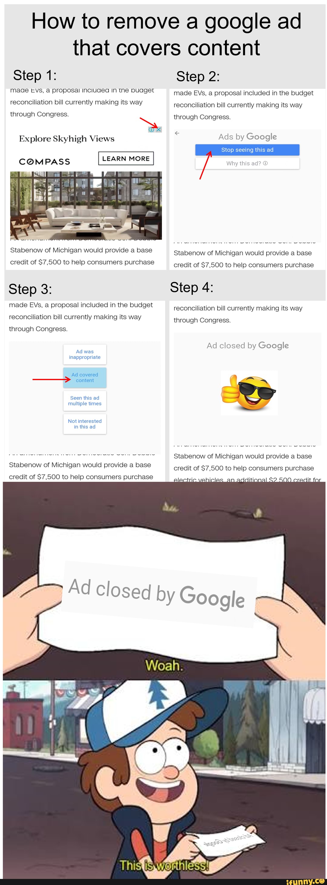 How to remove a google ad that covers content Step 1 made tvs. a