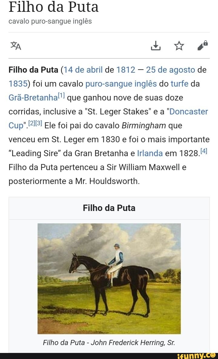 Filho da Puta cavalo puro-sangue inglês Filho da Puta (14 de abril de 1812  25