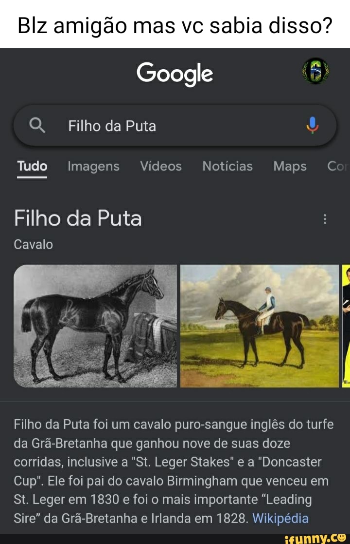 Blz amigão mas vc sabia disso? Google O, Filho da Puta Tudo Imagens Vídeos  Notícias Maps