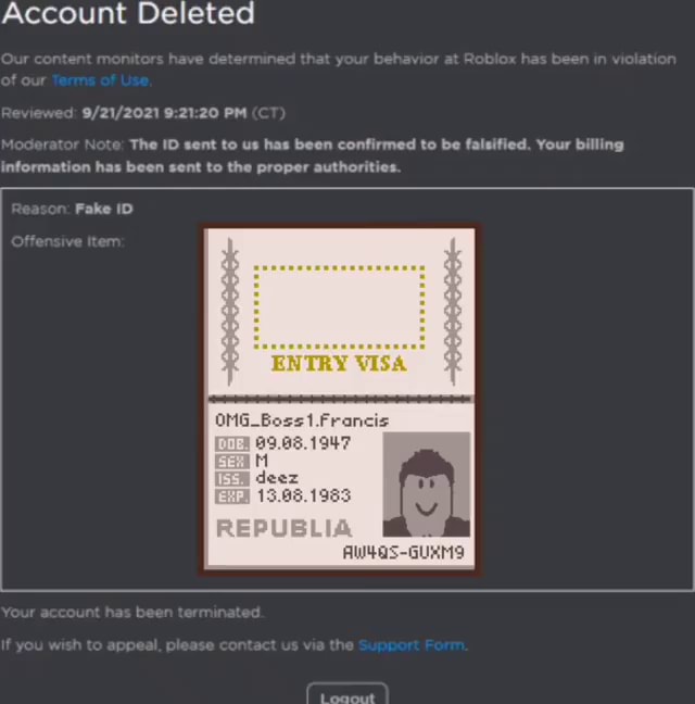 Account Deleted PM The ID sent to us has been confirmed to be